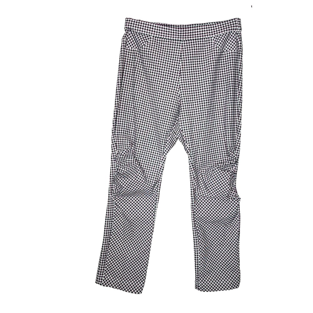 Women's Black White & Pink Check Pull On Capri With Knee Ruching Pants Size L